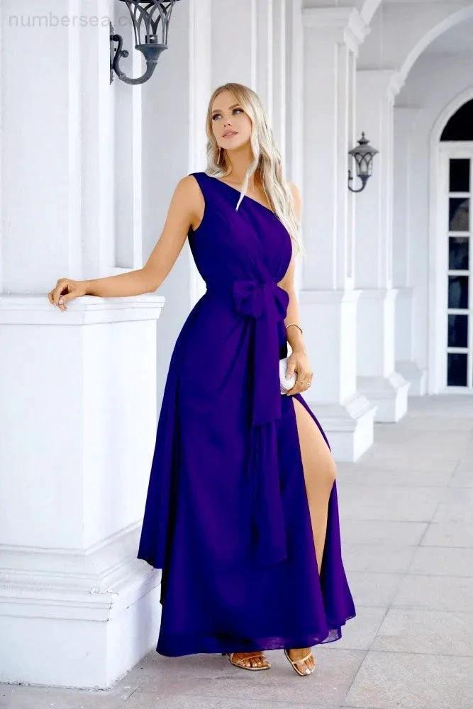 Ladies Chiffon One Shoulder Bridesmaid Evening Dress Wedding Party Evening Dress 28133 (ZD17003)