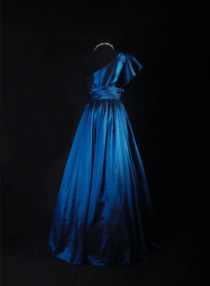 One Shoulder Royal Blue Long Prom Dress Satin Evening Dress J8664