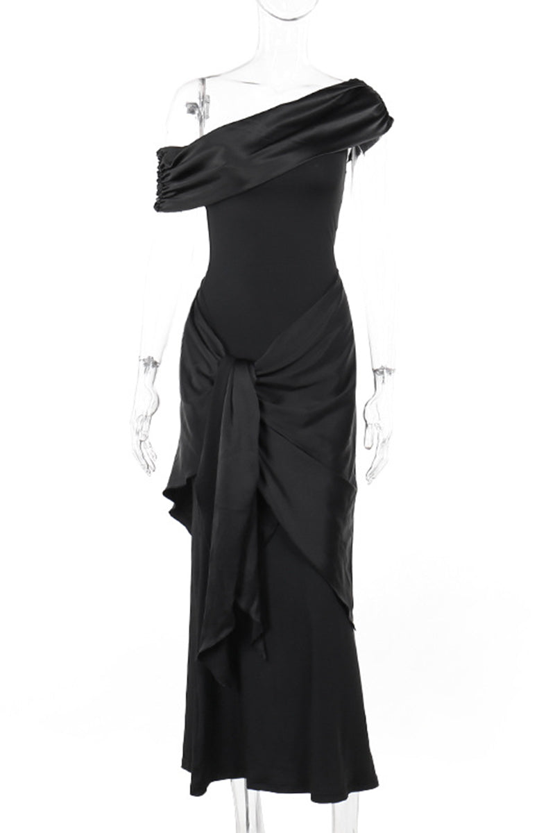 Sexy Formal Solid Mesh Oblique Collar Evening Dresses - View 9 | VelvetHem