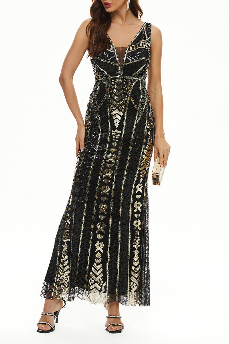 Elegant College Patchwork Sequins V Neck Evening Dress Dresses - View 4 | VelvetHem