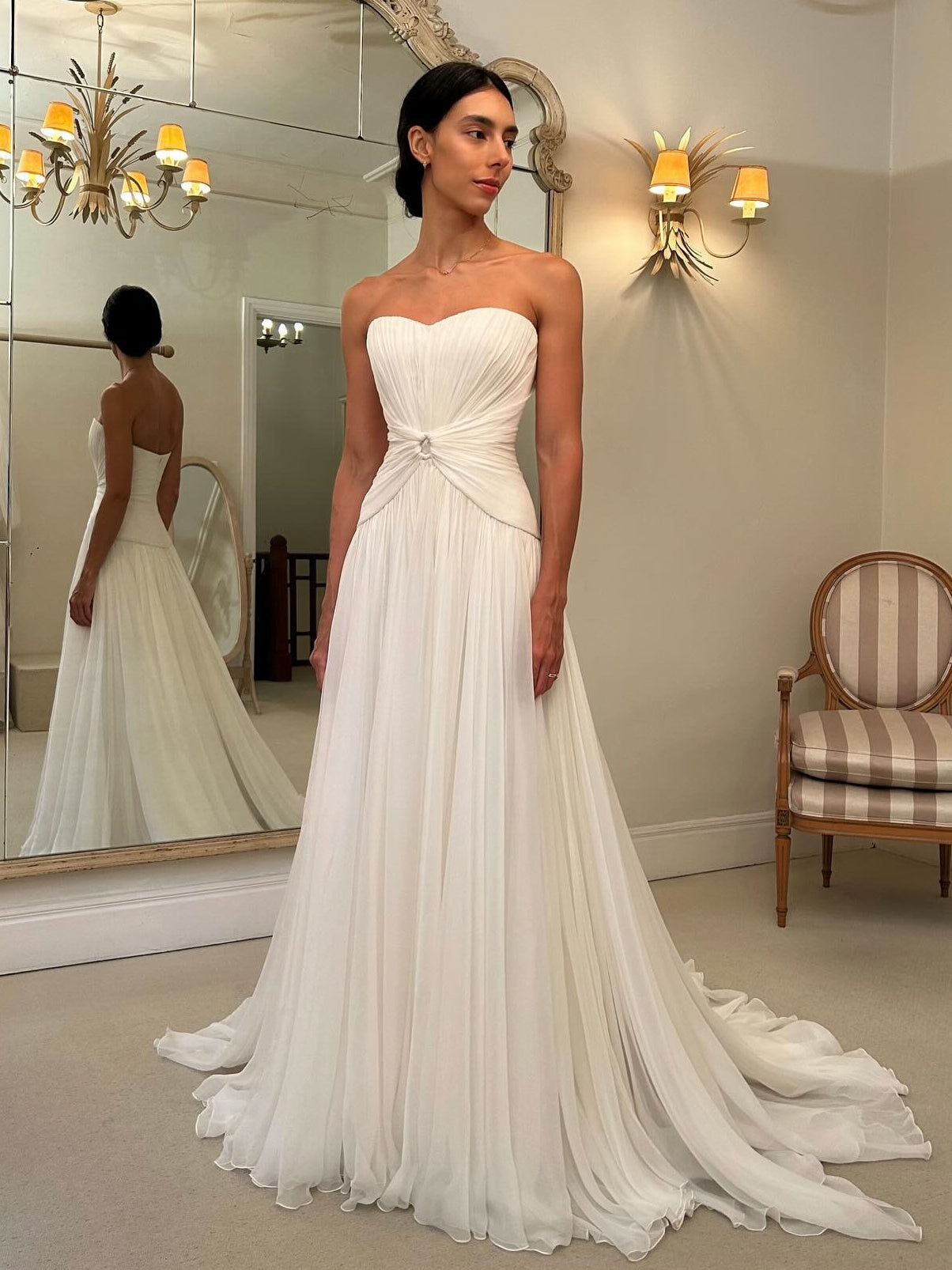 Sweetheart Pleated Chiffon A-Line Wedding Dress With Waist Twist Knot Detail