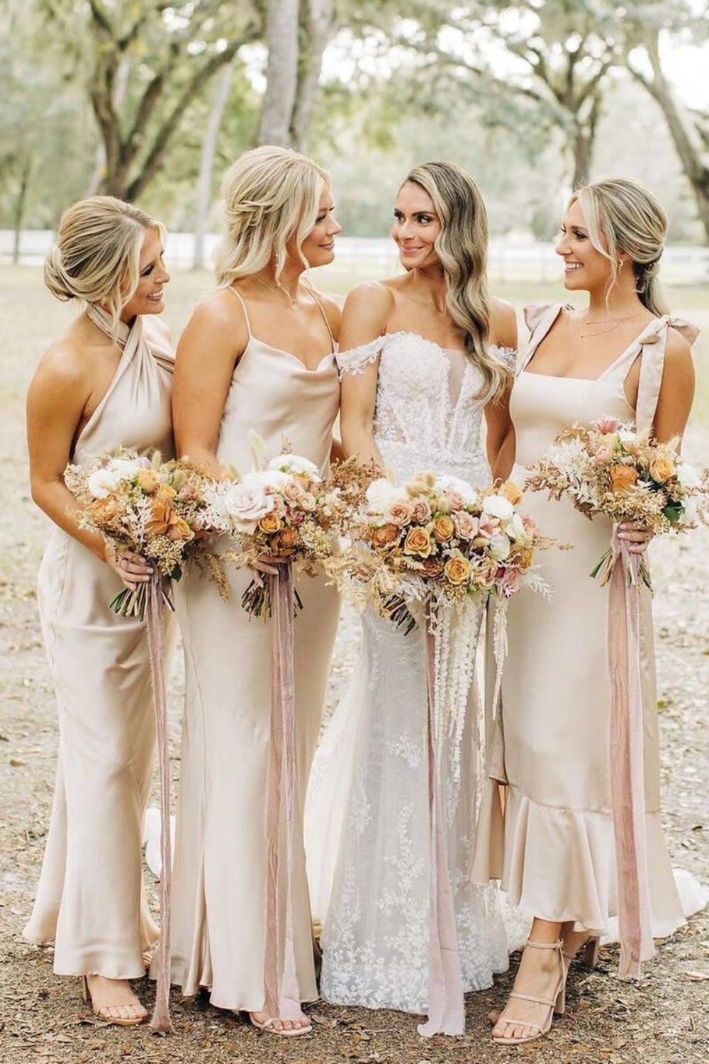 Simple Halter Neck/Spaghetti Straps/ Champagne Long Bridesmaid Dress