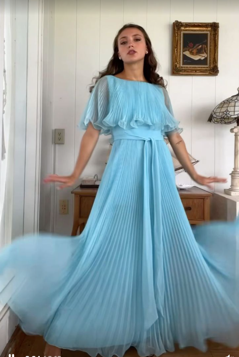 Elegant Blue Pleated A-Line Prom Dress Formal Party Evening Dress - FashionDia