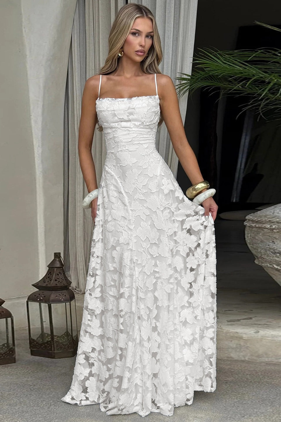 Jacquard Cami Backless Maxi Lace Dress - View 2 | VelvetHem