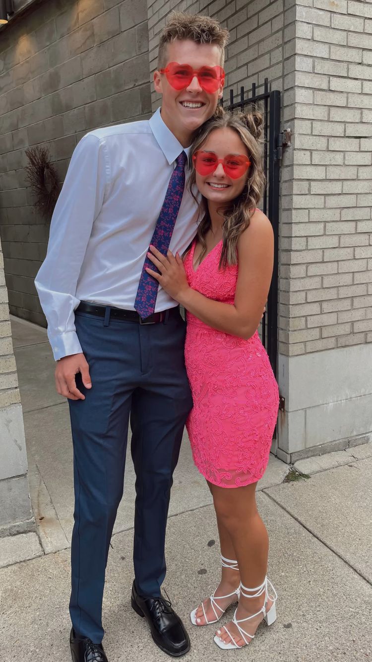 V-Neck Pink Cute Homecoming Dress Special Occasion Date Dress Lace Homecoming Dress - View 2 | FashionDia