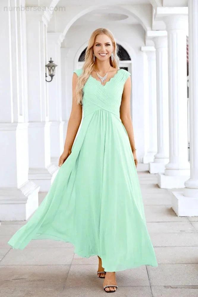 Ladies Chiffon V Neck Sleeveless Floor Length Bridesmaid Evening Dress Wedding Party Evening Dress 28126 (ZD16989)