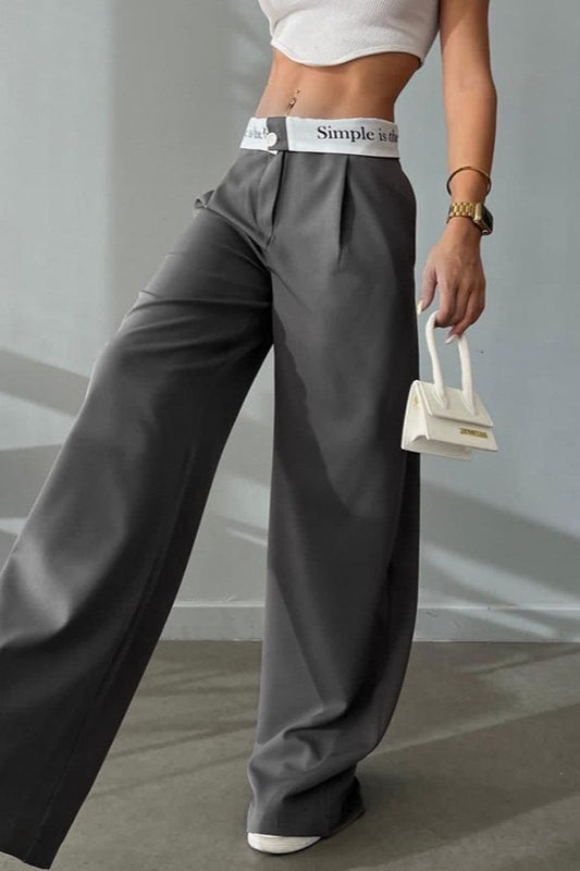 High Waist Straight Color Block Printed Office Casual Pants