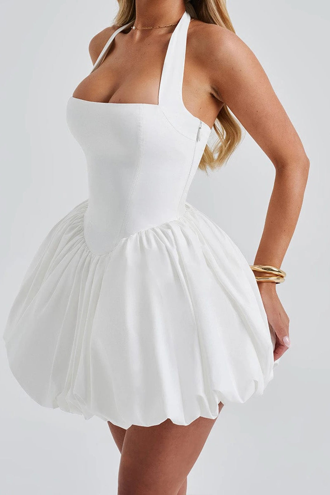 Sleeveless Halter Bubble Mini Dress - View 2 | FashionDia