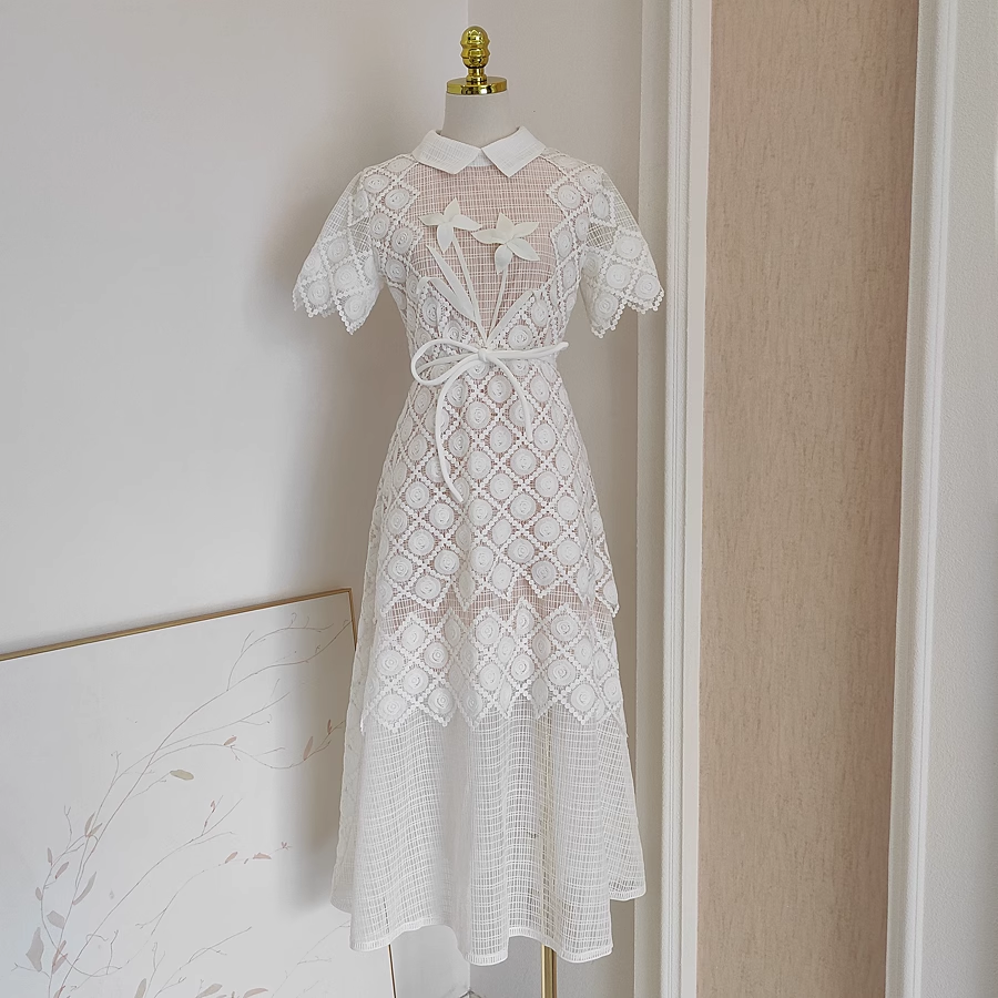 Cute A-Line Short Sleeves White Lace Party Dress Holiday Birthday Dresses - FashionDia