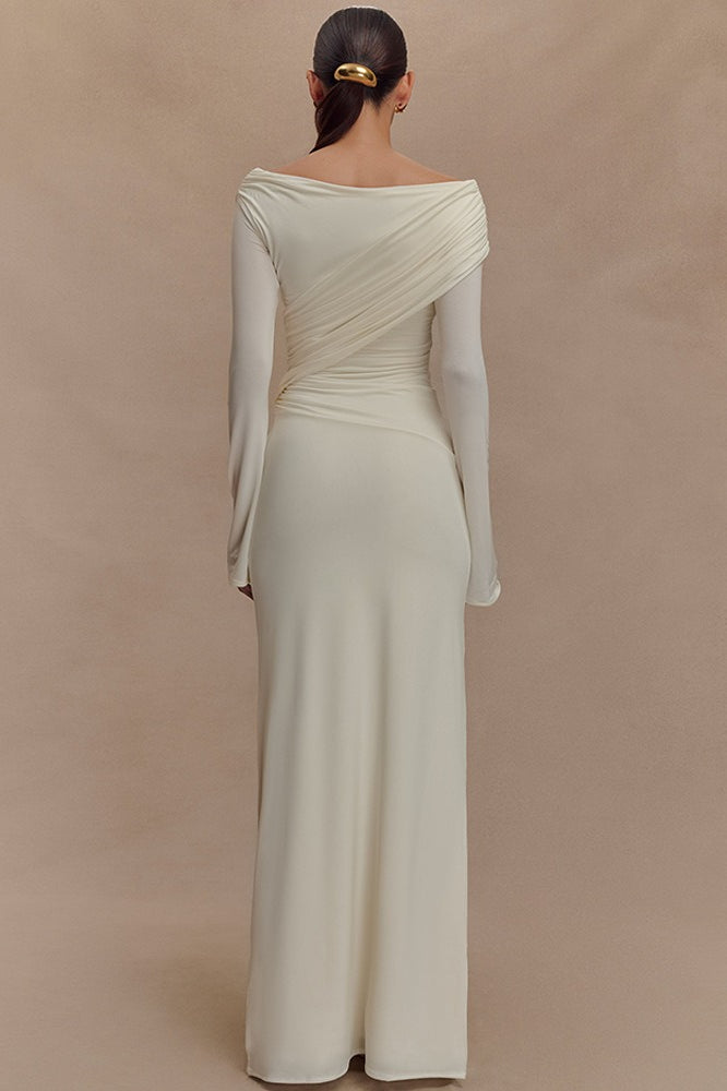 V - Neck Slim Fit Ruched Maxi Dress