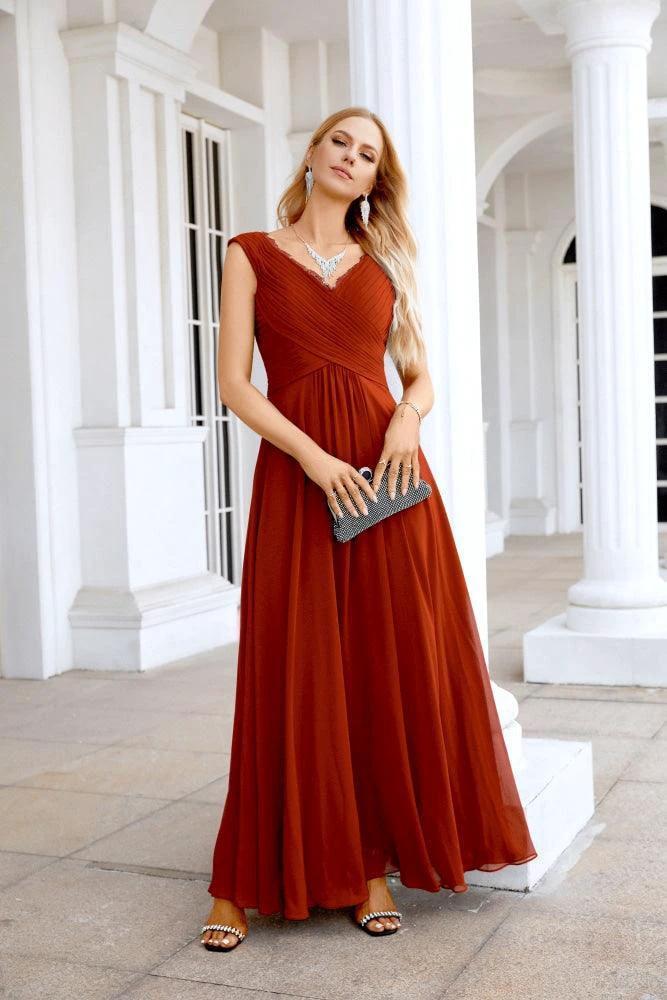 Ladies Chiffon V Neck Sleeveless Floor Length Bridesmaid Evening Dress Wedding Party Evening Dress 28126 by numbersea