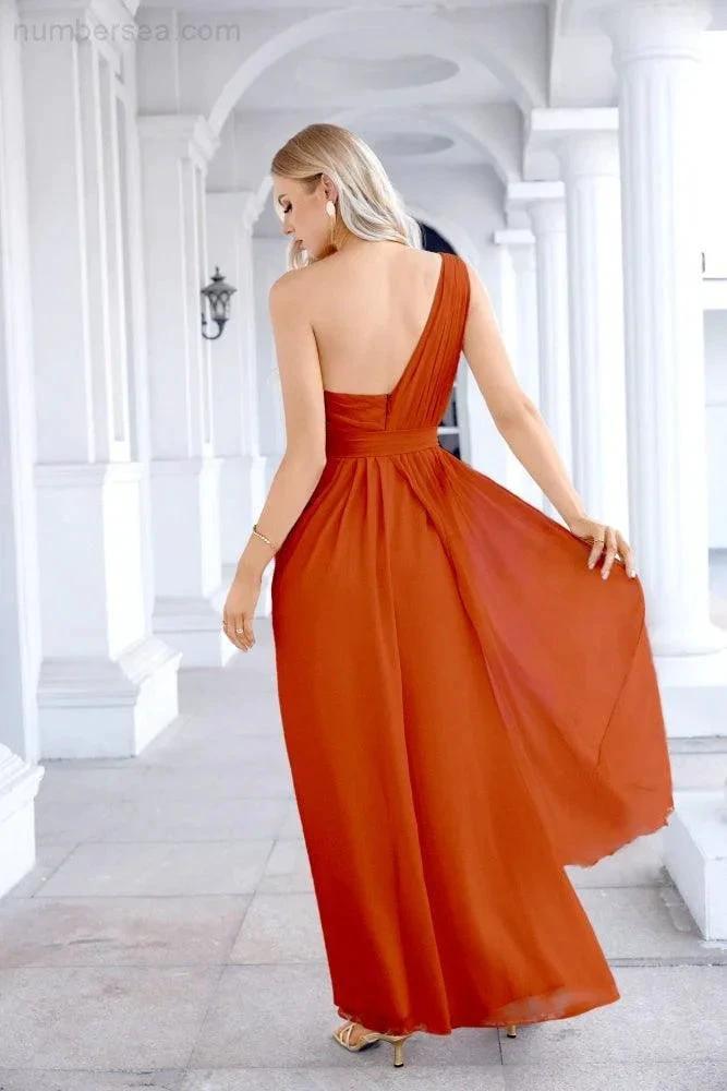 Ladies Chiffon One Shoulder Bridesmaid Evening Dress Wedding Party Evening Dress 28133 (ZD17003)