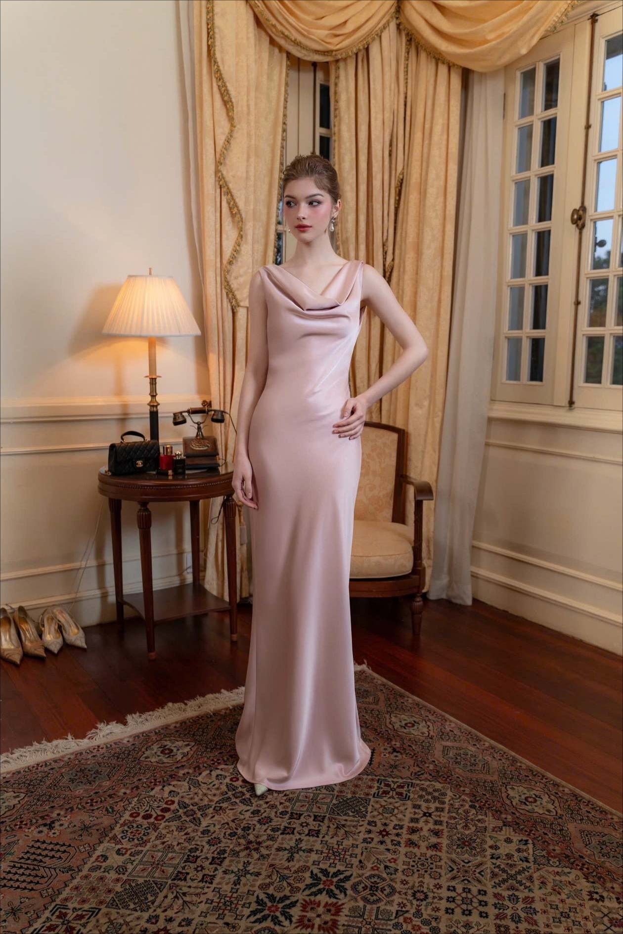 Solid Satin Evening Elegant Dress for Seasonal Wardrobe Essential