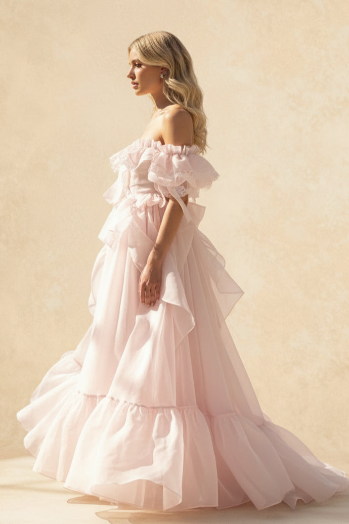 Off Shoulder Organza Puffy Vacation Dress
