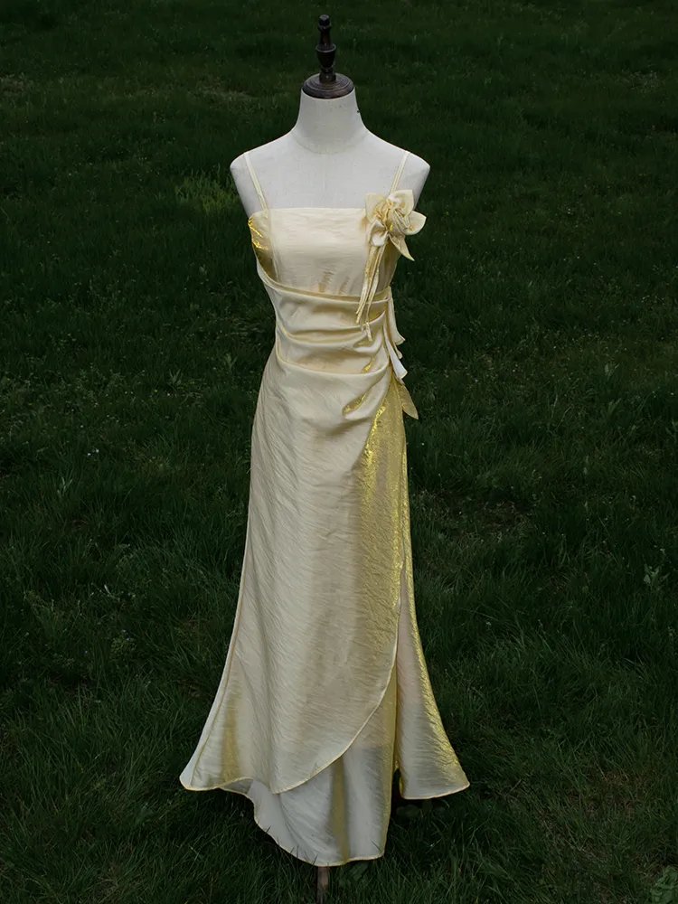 Vintage Yellow Floral Embellished Evening Gown Fairy Princess Party Evening Dress - View 3 | FashionDia
