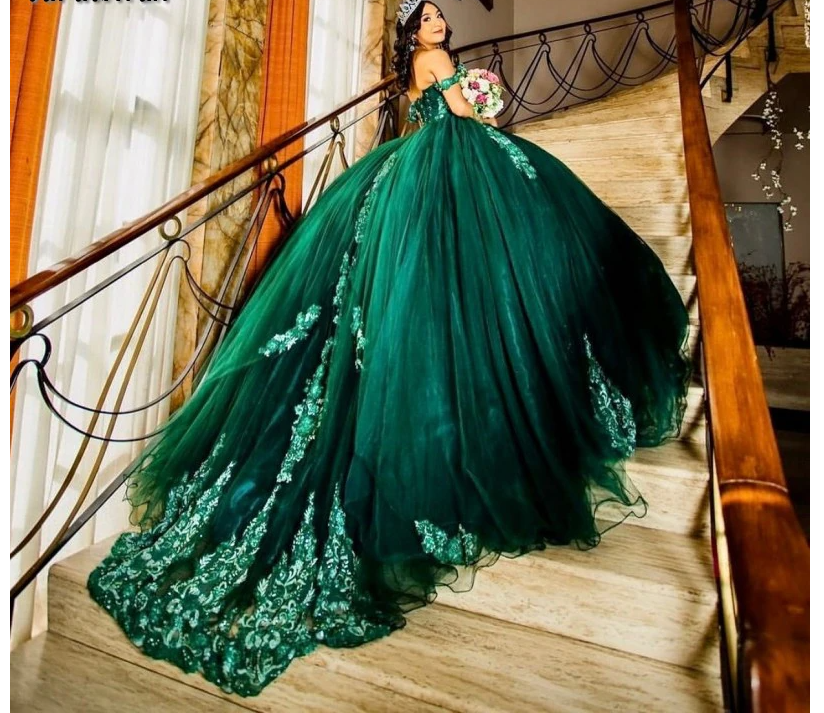 Dark Green Quinceanera Dress Sweet 16 Dress Sequined Beaded Dress Ball Gown - FashionDia