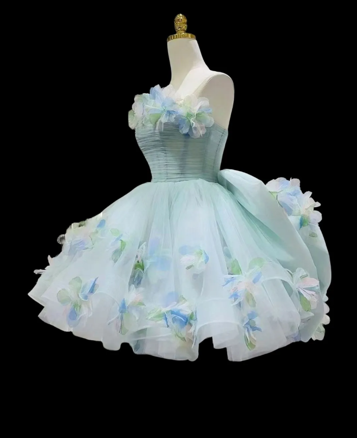 Beautiful Strapless Light Green Tulle Appliques Short Homecoming Dress 19th Birthday Outfits With Bow - View 2 | FashionDia