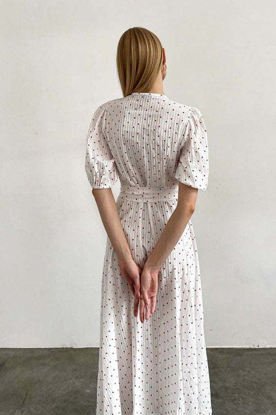 Cotton Heart Print V-Neck Wrap Maxi Dress - View 4 | VelvetHem