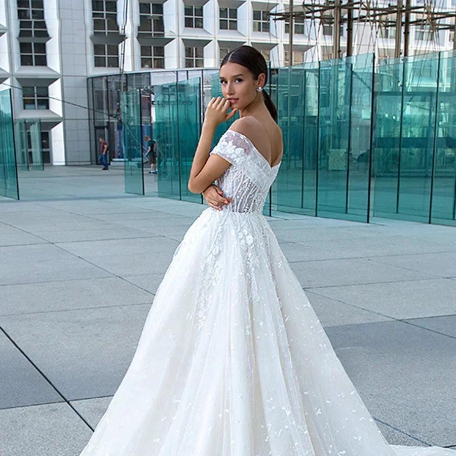 Sexy Sweetheart Lace Wedding Dresses Women's V-neck Decal Princess Wedding Formal Party 2023 Off Shoulder Beaded Romantic Bridal (ZD14157)