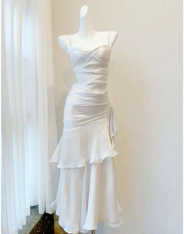 Elegant Straps White Prom Dress Mermaid Long Party Evening Dress
