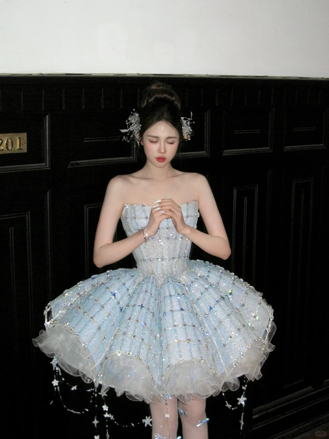 Glitter Blue Strapless Tulle Sequin Beaded A-Line Short Homecoming Dress 18th Princess Birthday Outfits - View 4 | FashionDia