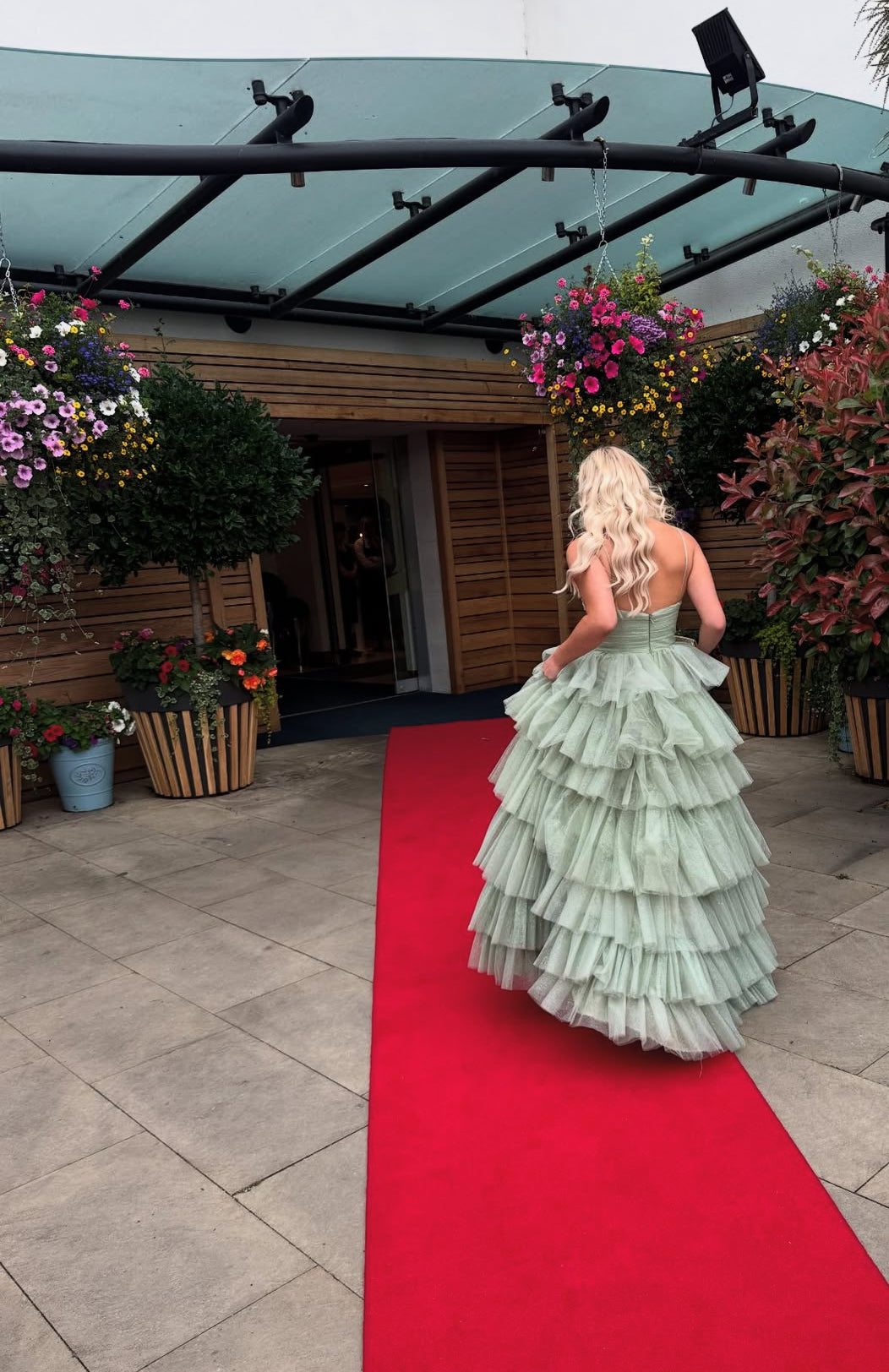 A-Line Green Long Prom Dress Tiered Graduation Dress