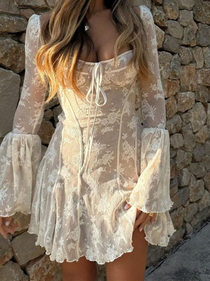 Sweet Lace Long Sleeves A Line Homecoming Dress Short Graduation Dress