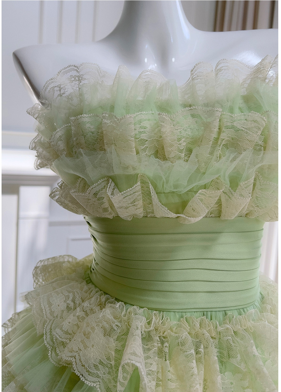 Light Green Tulle Lace Tiered Short Homecoming Dress Birthday Outfits - View 2 | FashionDia