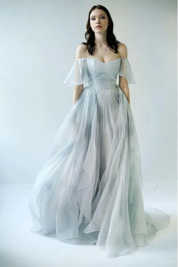 Fancy A-line Off Shoulder Chiffon Long Prom Dresses, Evening Dresses
