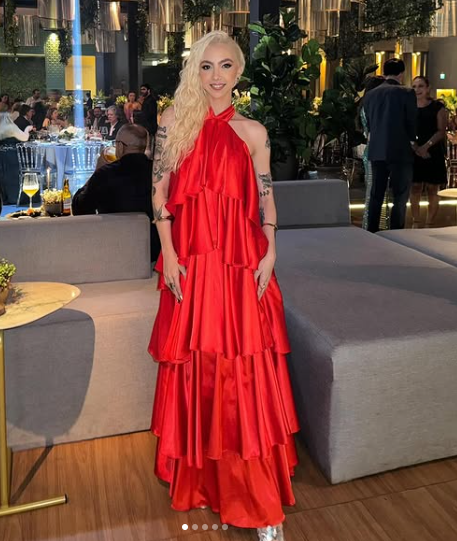 Unique Halter Red Satin Tiered Evening Dress,A Line Formal Party Dress