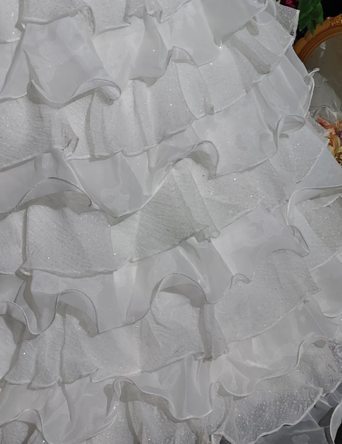 Glamorous Strapless Beaded White Chiffon Ruffles Layered Long Wedding Dress Formal Bridal Gowns - View 6 | FashionDia