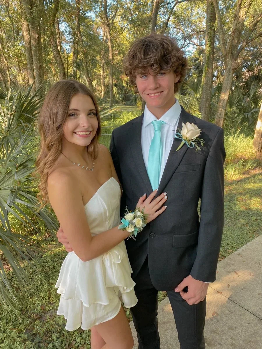 Lovely White Strapless Homecoming Dress White Graduation Dress Y2141 by simplepromdress