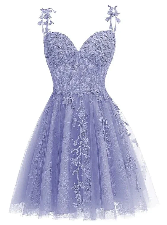 Spaghetti Straps Sweetheart Neck Tulle Lace Homecoming Dress for Teens (ZD12797) - View 2 | VelvetHem