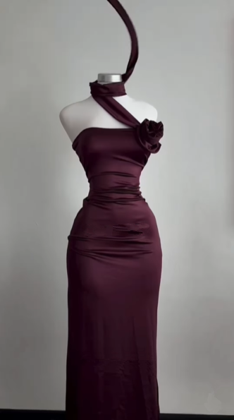 Simple Sheath Burgundy Long Prom Dress Strapless Evening Dress Y8511 - View 3 | VelvetHem