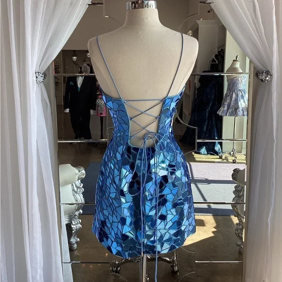 Gorgeous Blue Sequin Sheath Cocktail Dress Formal Graduation Homecoming Dress