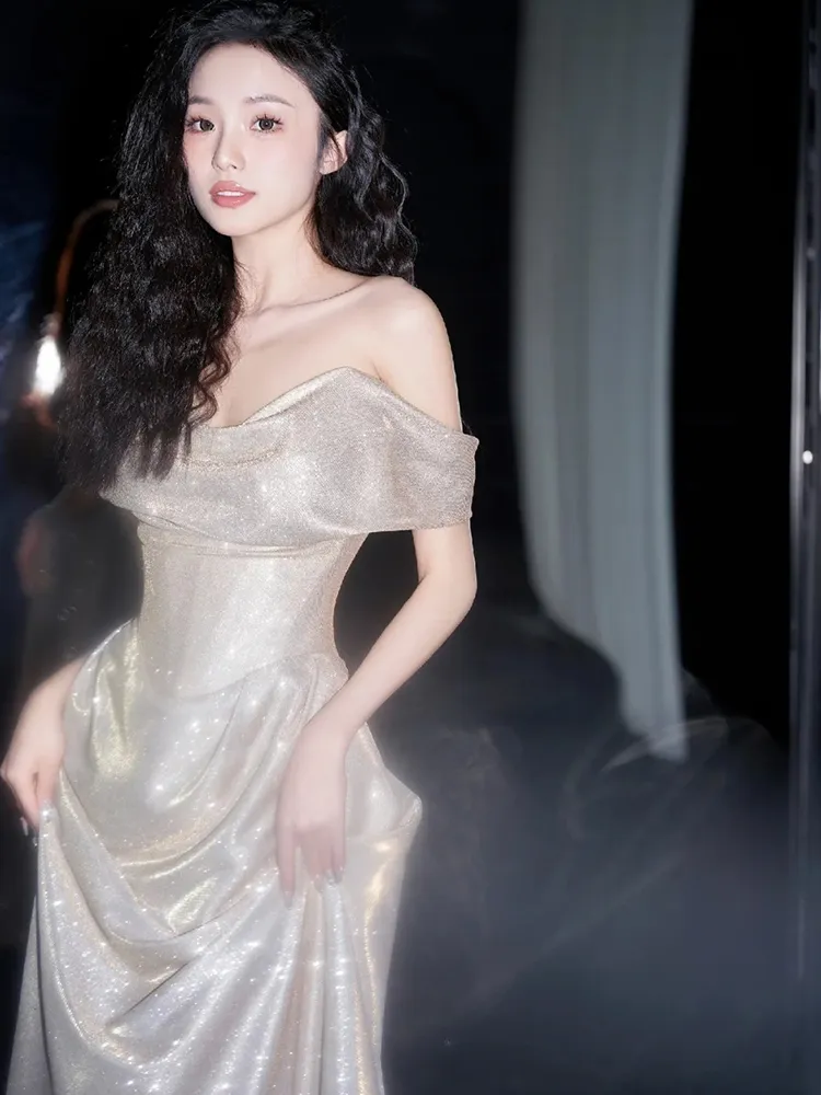 Shiny Off The Shoulder Mermaid Prom Dress Long Evening Dress Y8185 - View 2 | VelvetHem