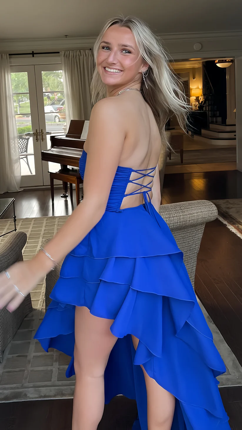 Sexy Strapless Royal Blue Layered Party Evening Dress,Formal Prom Dress - View 3 | FashionDia