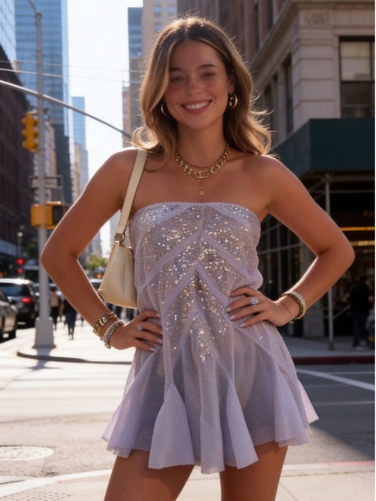 Lavender Sequin 2-Way Strapless Mini Dress