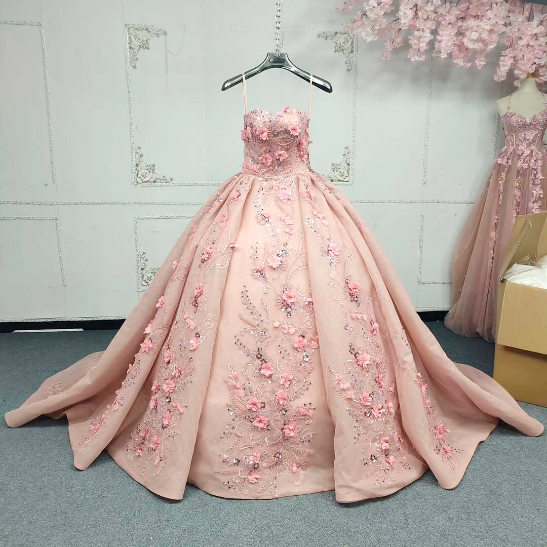 Gorgeous A Line Sweetheart Pink Ball Gown Quinceanera Dress with Appliques Flowers - View 3 | FashionDia