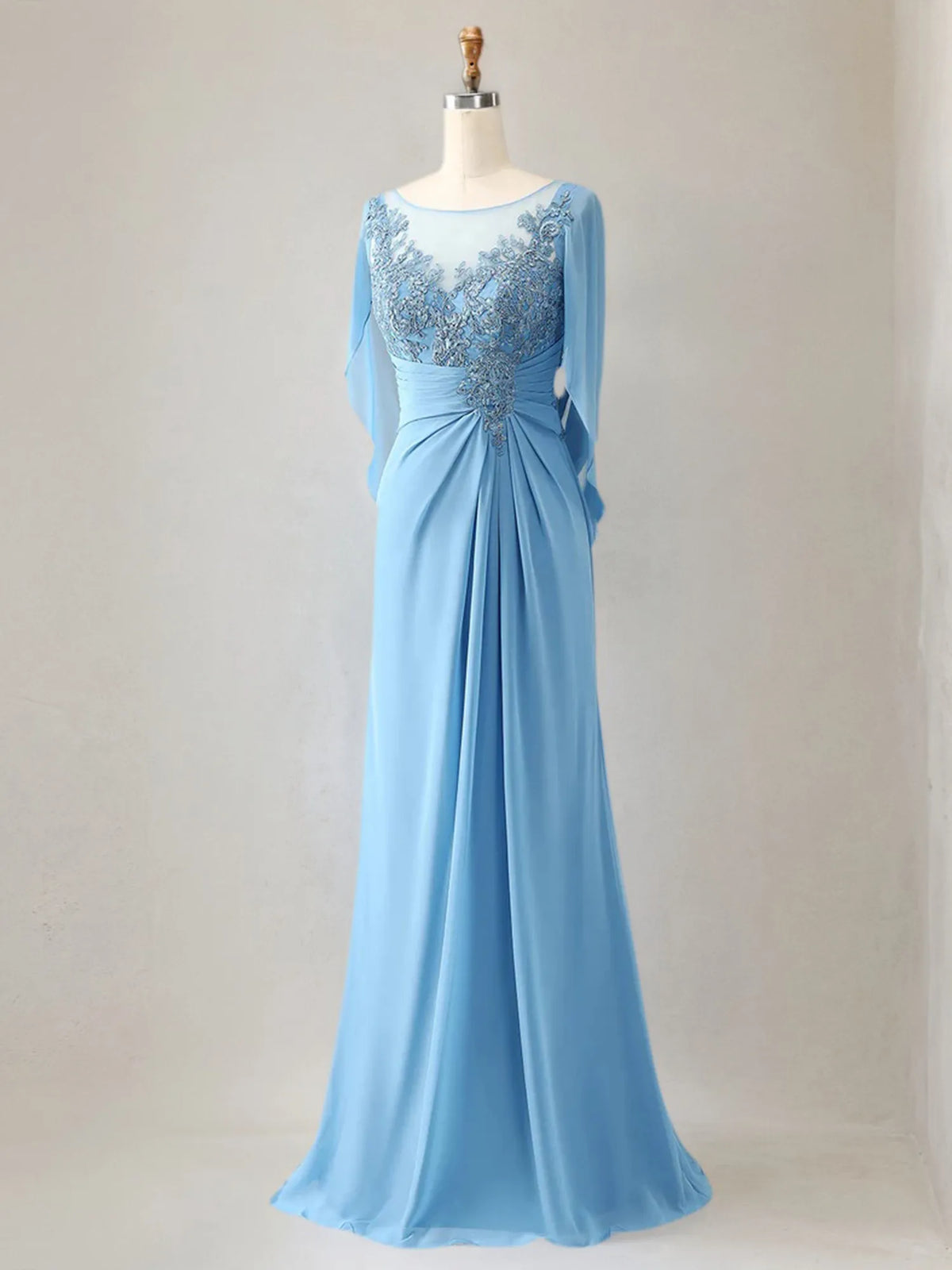 Trumpet/Mermaid Scoop Neck 1/2 Sleeve Chiffon Mother of the Bride Dress With Beadings - View 3 | FashionDia