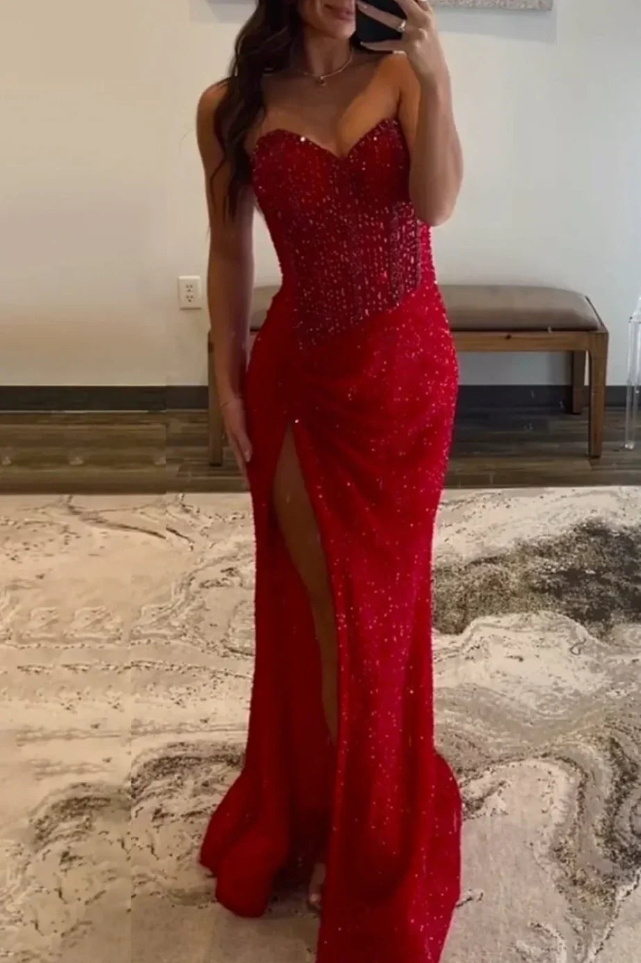 Sparkly Mermaid Sweetheart Gold Long Prom Dress with Beading - View 10 | FashionDia
