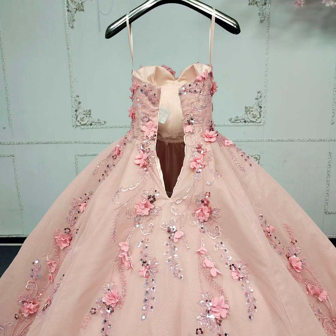 Gorgeous A Line Sweetheart Pink Ball Gown Quinceanera Dress with Appliques Flowers - View 2 | FashionDia