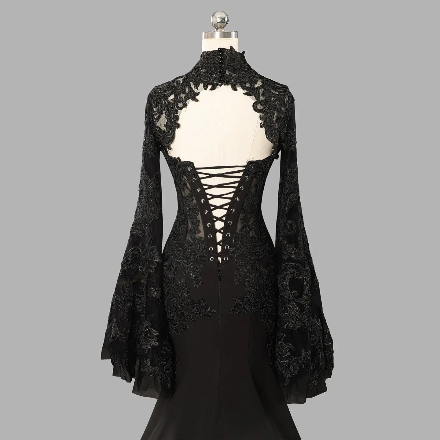 Black Luxury Gothic Wedding Dress Sheer Lace Mermaid ZP200