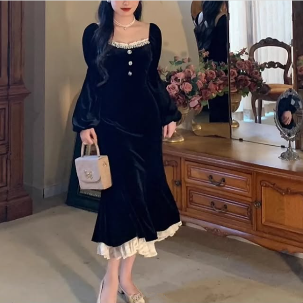 Black Velvet Prom Dress Black Evening Dress Formal Prom Gown - View 4 | FashionDia