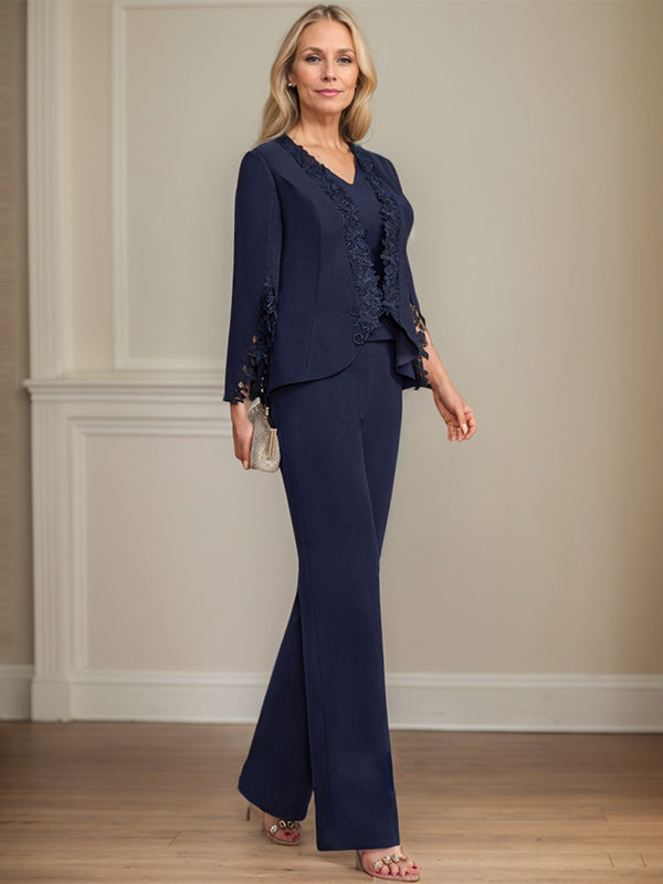 Separates Jumpsuit/Pantsuit V-Neck Floor-Length Chiffon Mother of the Bride Dress - View 4 | FashionDia