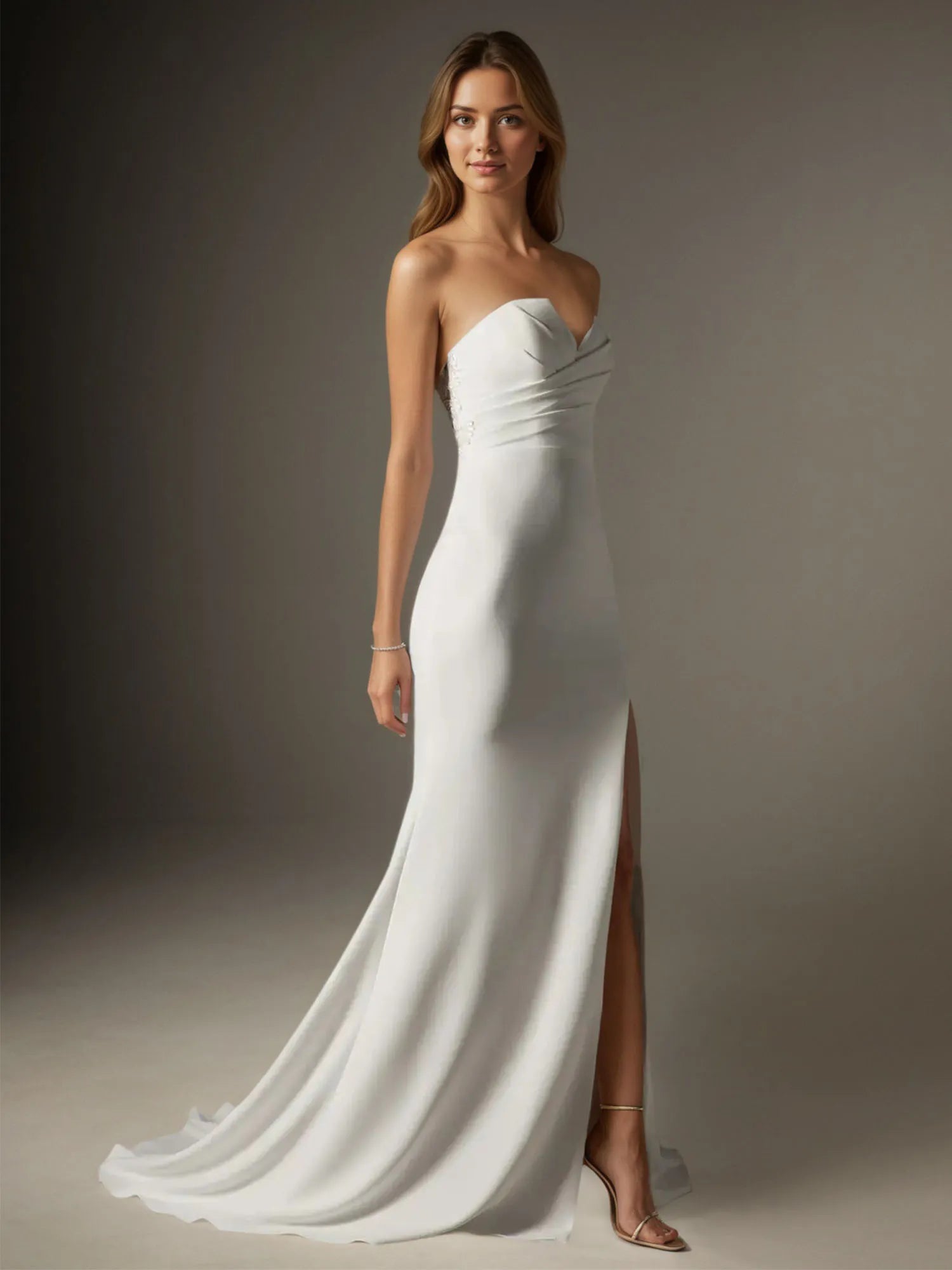 White Trumpet/Mermaid V-Neck Stretch Crepe Wedding Dress