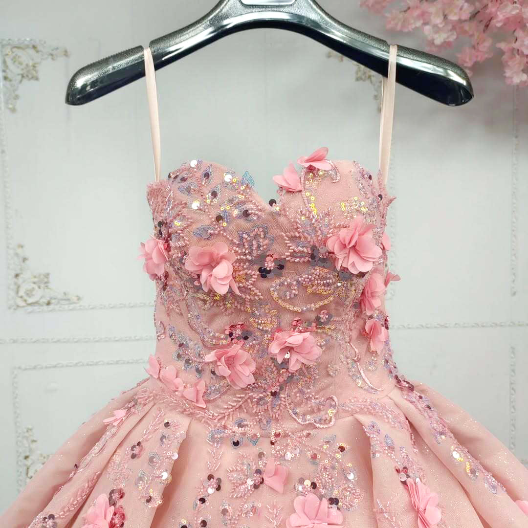 Gorgeous A Line Sweetheart Pink Ball Gown Quinceanera Dress with Appliques Flowers - View 4 | FashionDia