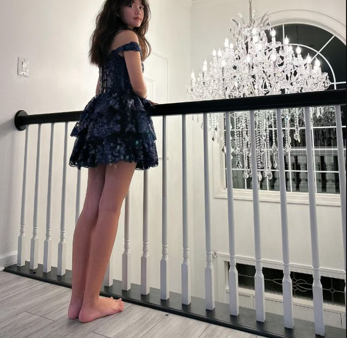 Sexy Off-the-Shoulder Tulle Lace Layered Homecoming Dress,Navy Blue Short Prom Dress - View 2 | FashionDia