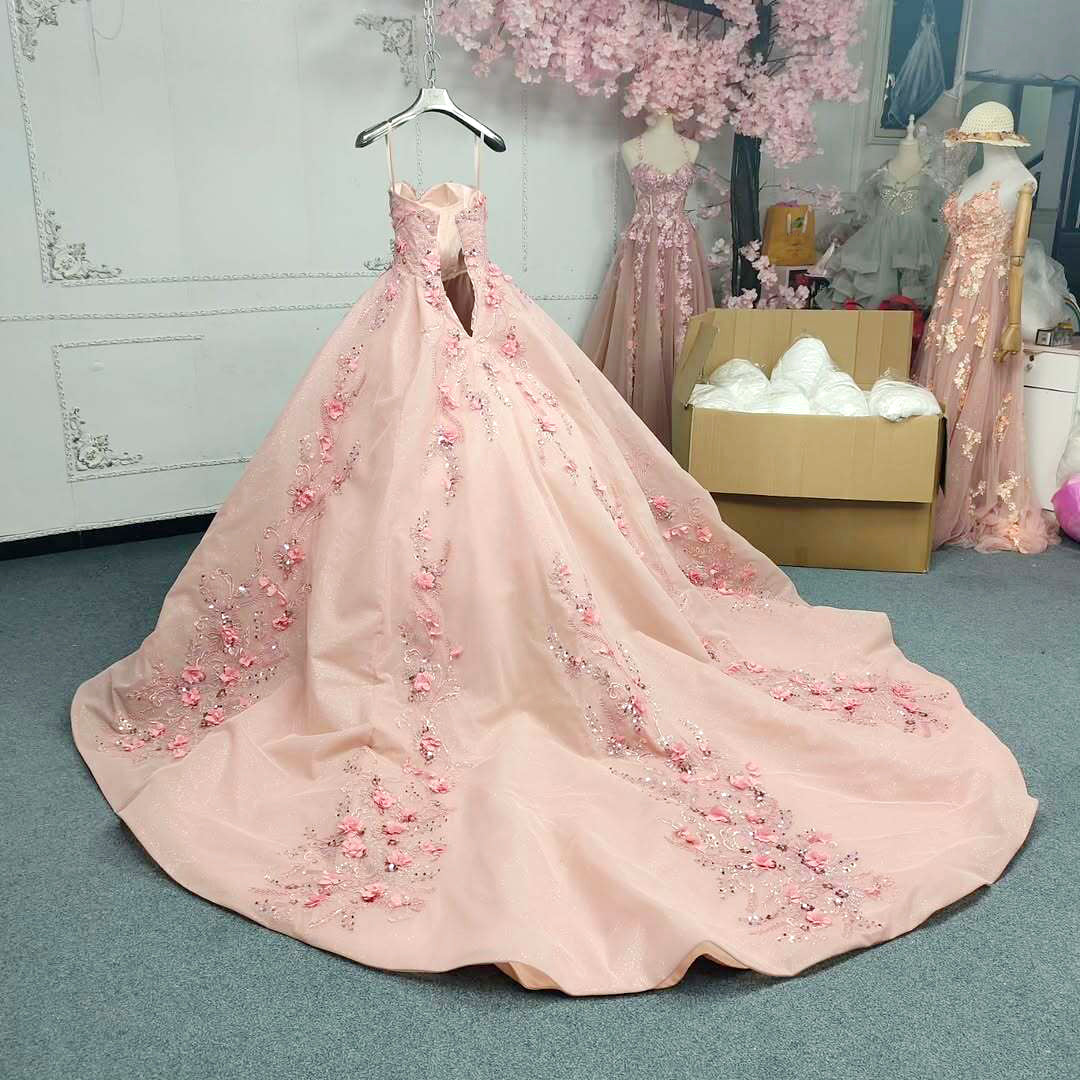 Gorgeous A Line Sweetheart Pink Ball Gown Quinceanera Dress with Appliques Flowers - View 6 | FashionDia