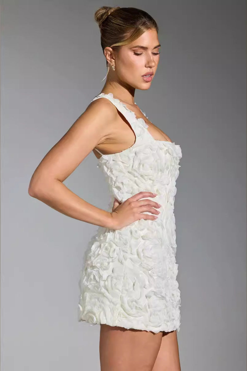 Rebeca Boutique Corset Mini Dress with Floral Appliqué in White Evening Wear Edit